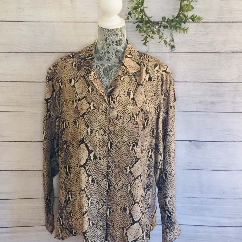 Washable SILK Blouse~Animal Print~Sz 1X ~ EUC
